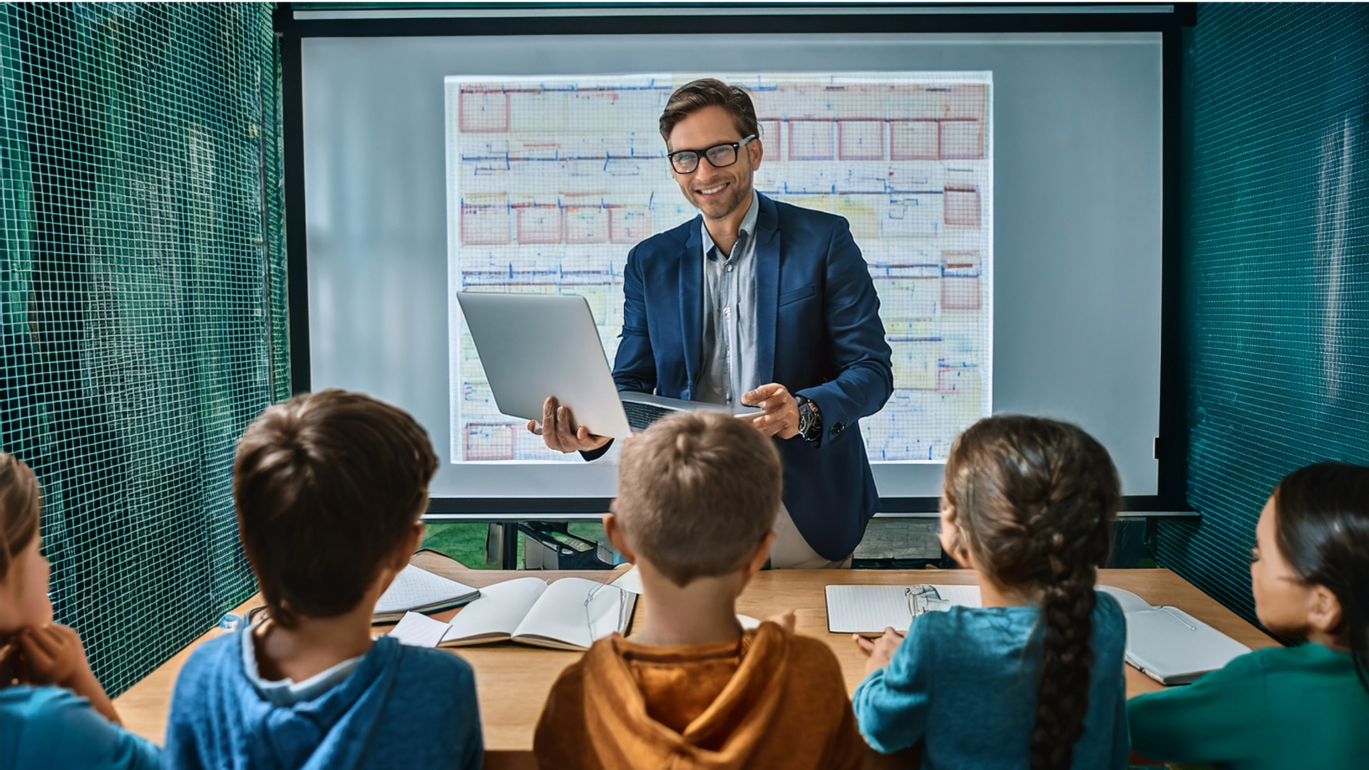 Online tutoring with laptop and projector